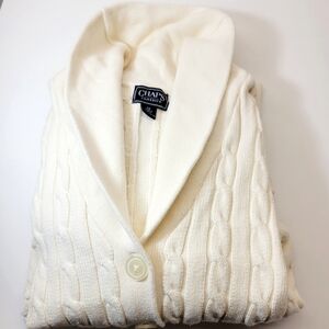 Chaps Cable Knit Button Up Sweater 100% Cotton Thick